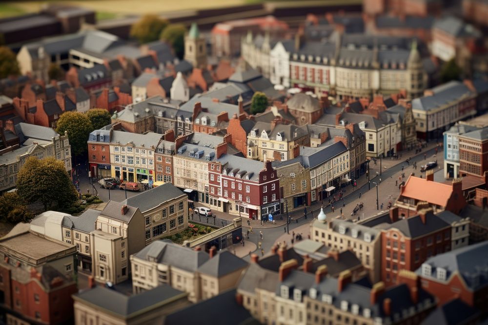 Newcastle town architecture tilt-shift cityscape. AI generated Image by rawpixel.