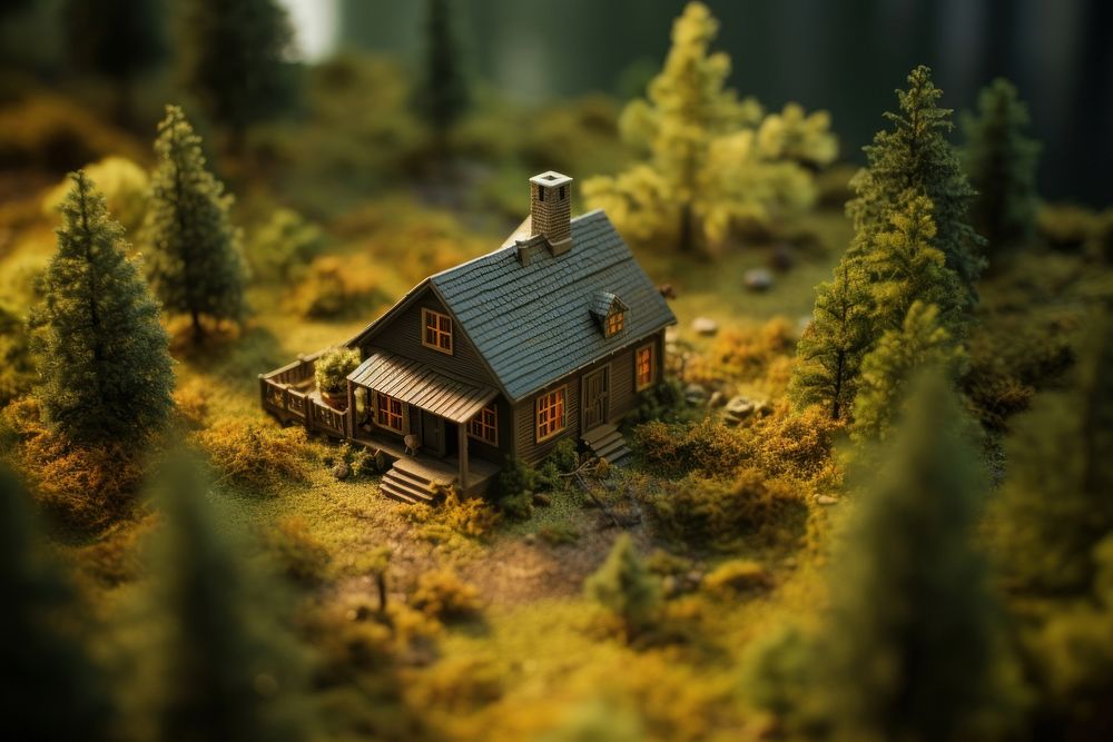 Cabin in the woods architecture tilt-shift building. AI generated Image by rawpixel.