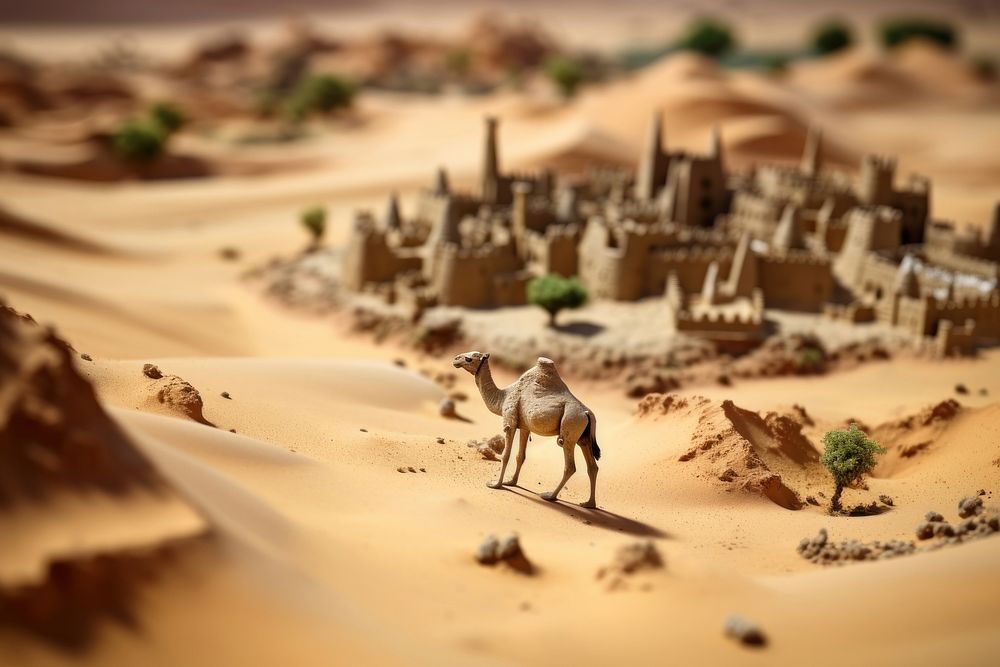 Camel in a desert landscape outdoors scenery. AI generated Image by rawpixel.
