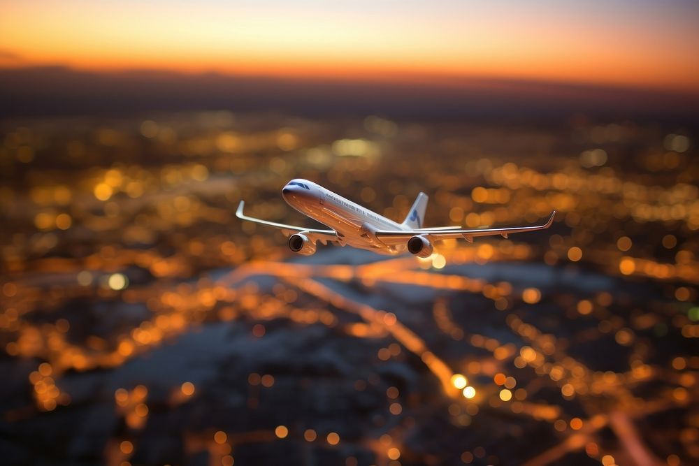 Aircraft airplane evening vehicle. AI generated Image by rawpixel.