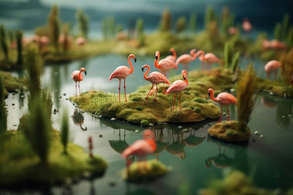 Flamingoes in the lake outdoors animal nature. AI generated Image by rawpixel.