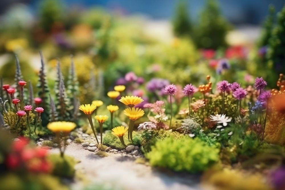 Flowers background tilt-shift landscape outdoors. AI generated Image by rawpixel.