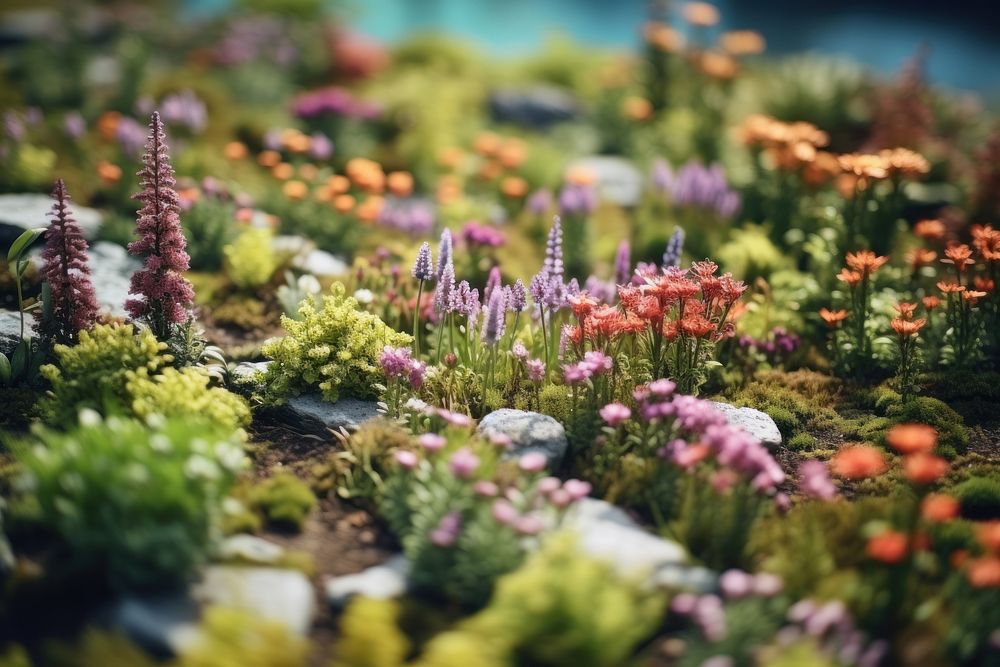 Flowers background tilt-shift landscape outdoors. AI generated Image by rawpixel.