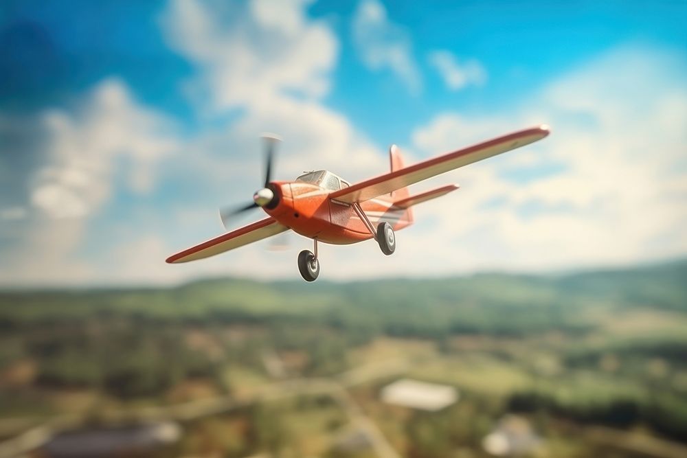 Tilt-shift aircraft airplane vehicle. AI generated Image by rawpixel.