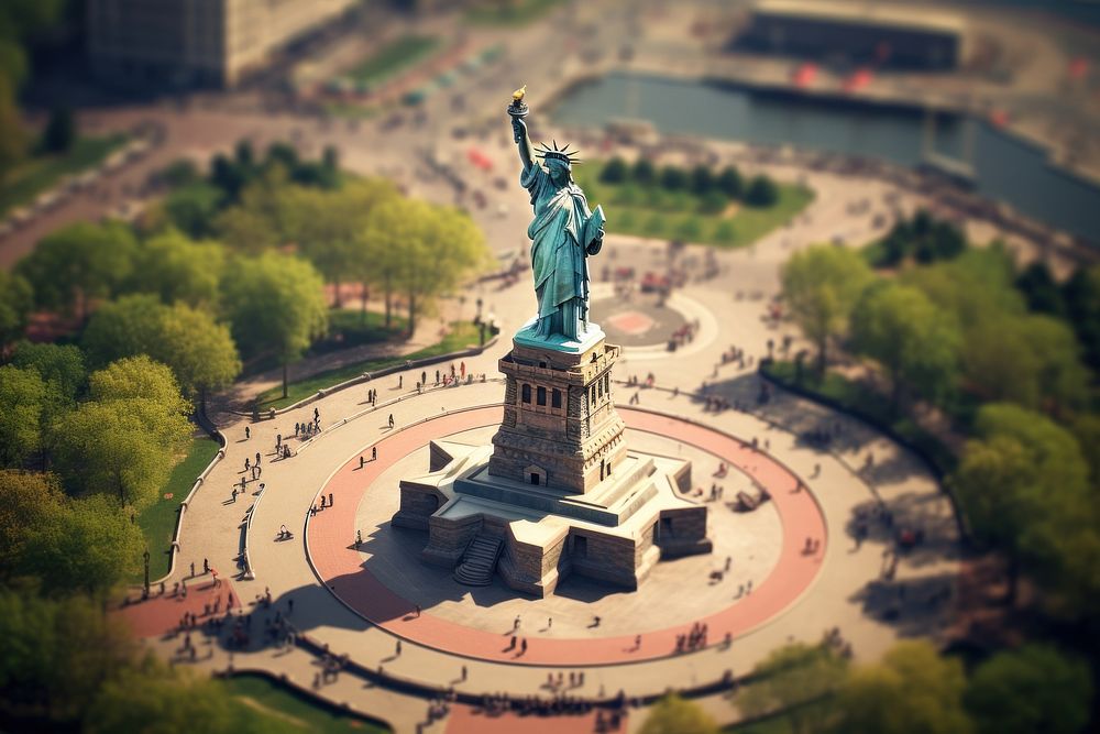 Liberty statue architecture tilt-shift sculpture. AI generated Image by rawpixel.