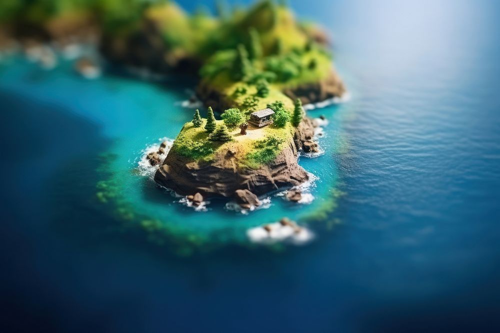 Lonely Island among the ocean tilt-shift outdoors island. AI generated Image by rawpixel.