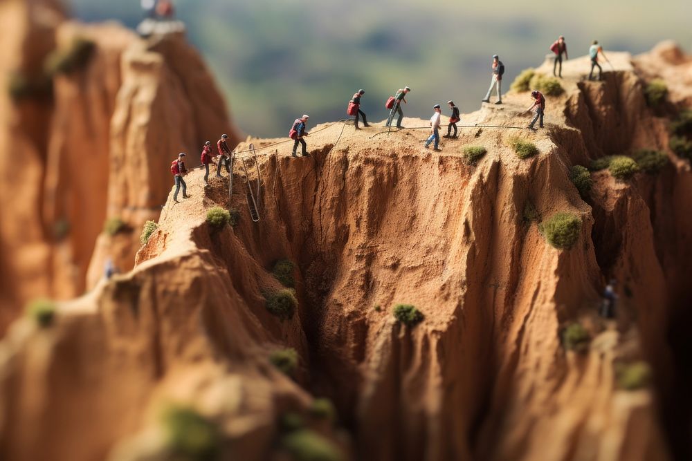 People climbing a cliff tilt-shift outdoors nature. AI generated Image by rawpixel.