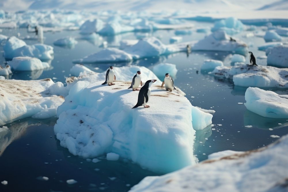 Penguins in the arctic outdoors scenery nature. AI generated Image by rawpixel.