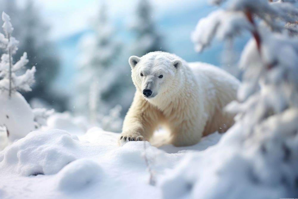 Polar bear in heavy snow scenery wildlife animal mammal. AI generated Image by rawpixel.