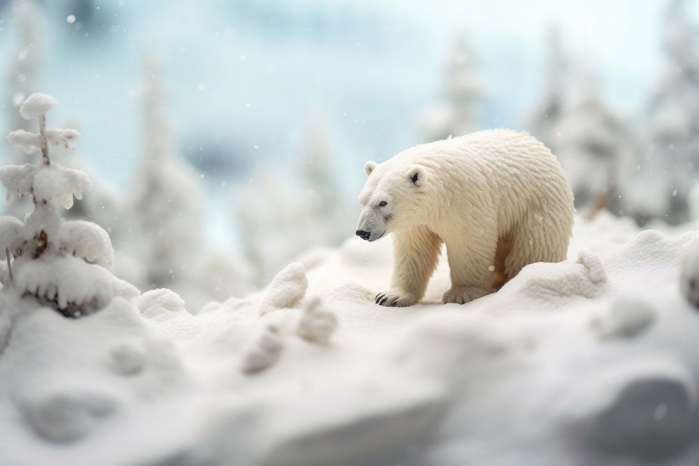 Polar bear in heavy snow scenery wildlife animal mammal. AI generated Image by rawpixel.