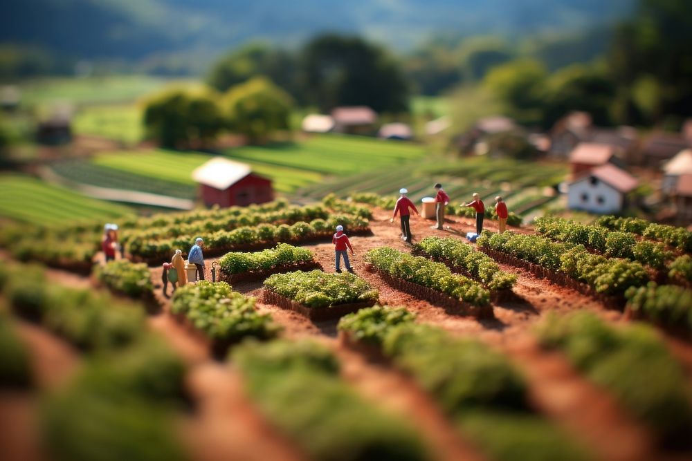 Strawberry field agriculture tilt-shift outdoors. AI generated Image by rawpixel.