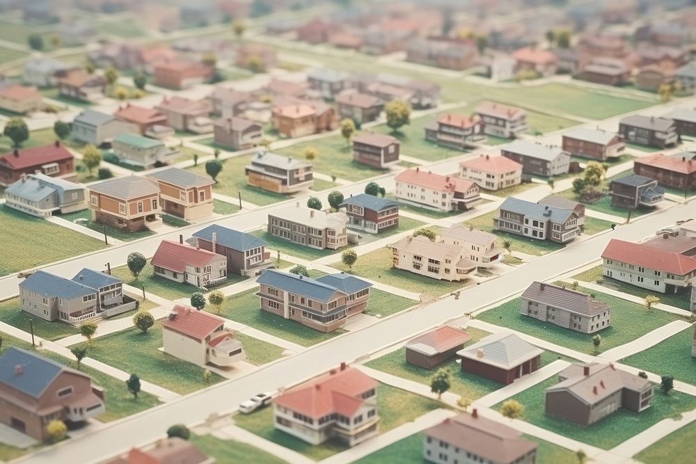 Suburban city in America architecture tilt-shift outdoors. AI generated Image by rawpixel.