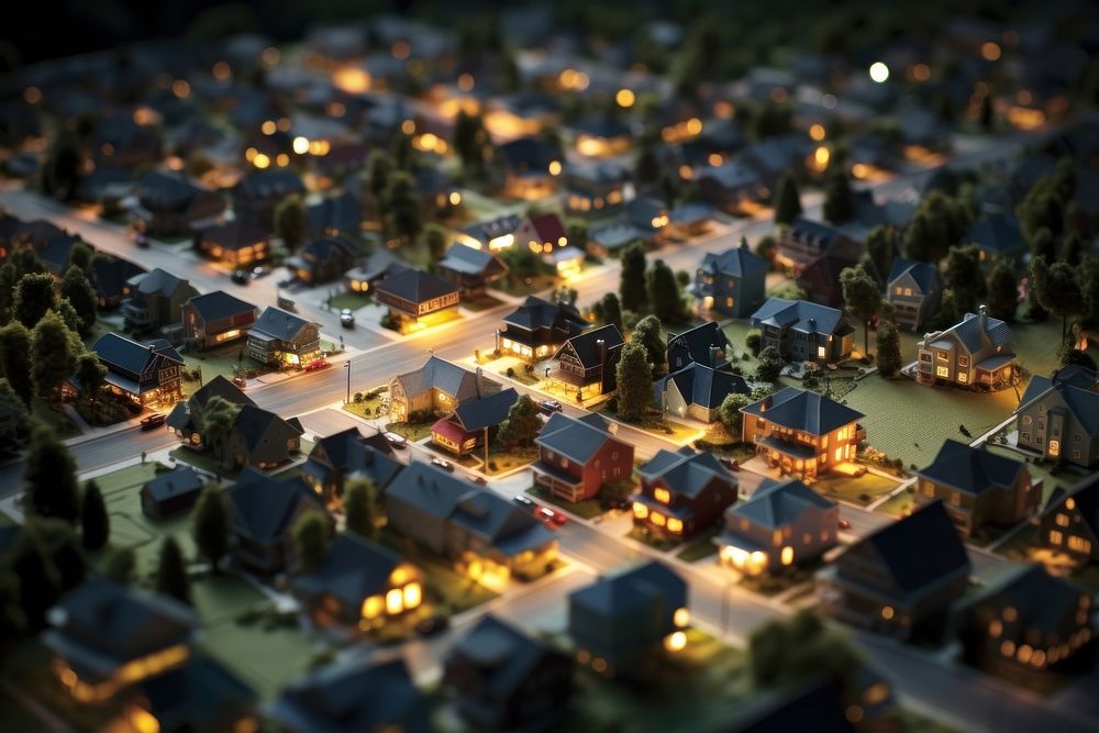 Suburban city in America suburb architecture tilt-shift. AI generated Image by rawpixel.