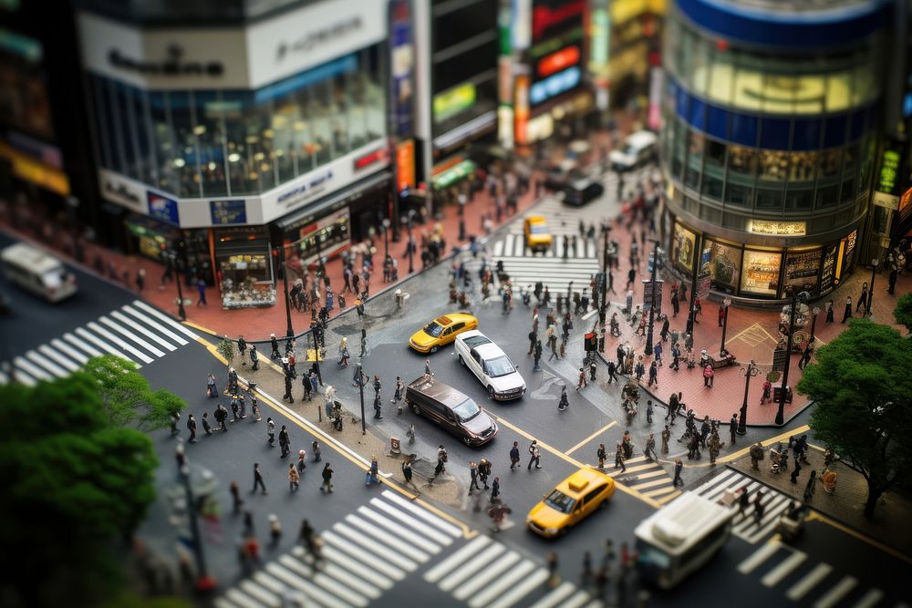 Metropolis tilt-shift crossing downtown. AI generated Image by rawpixel.