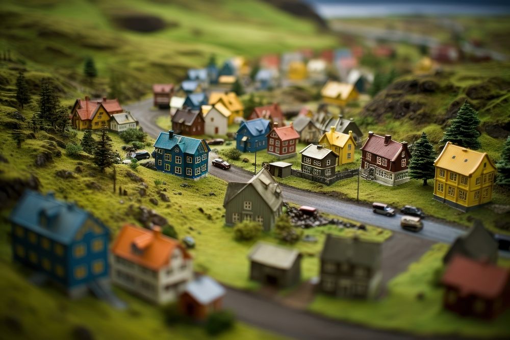 Village in iceland architecture tilt-shift outdoors. AI generated Image by rawpixel.