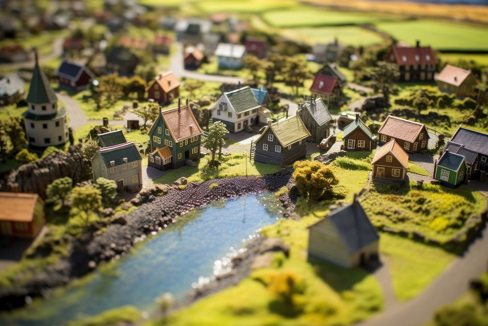 Village in iceland architecture tilt-shift outdoors. AI generated Image by rawpixel.