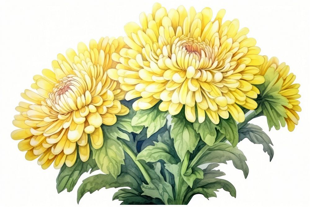 Yellow chrysanthemum watercolor chrysanths sunflower dahlia.