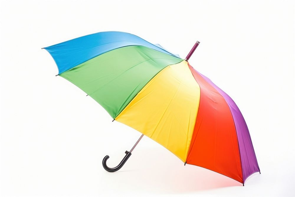 Rainbow umbrella with rain drops white background protection sheltering.