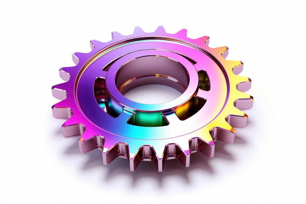 Cogwheel icon iridescent gear white background clockworks.