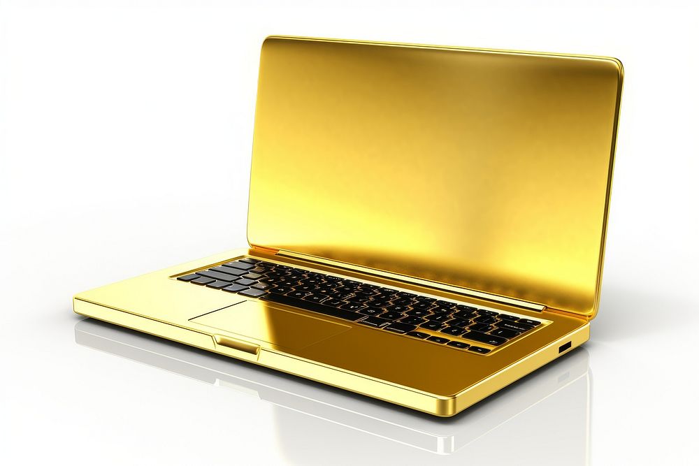 Computer gold laptop white background portability.