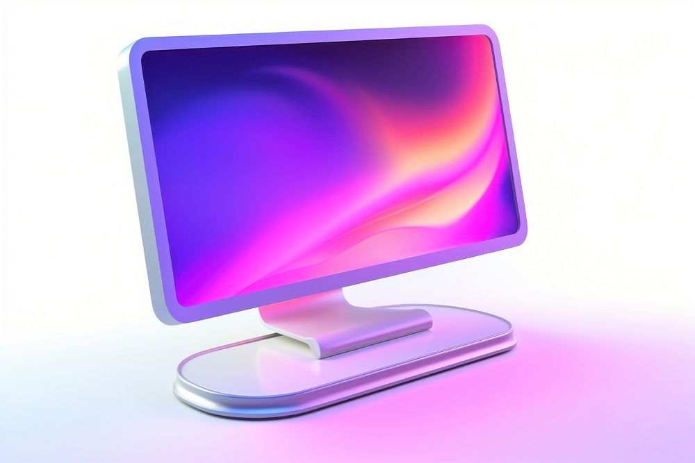 Computer desktop iridescent screen white background electronics.