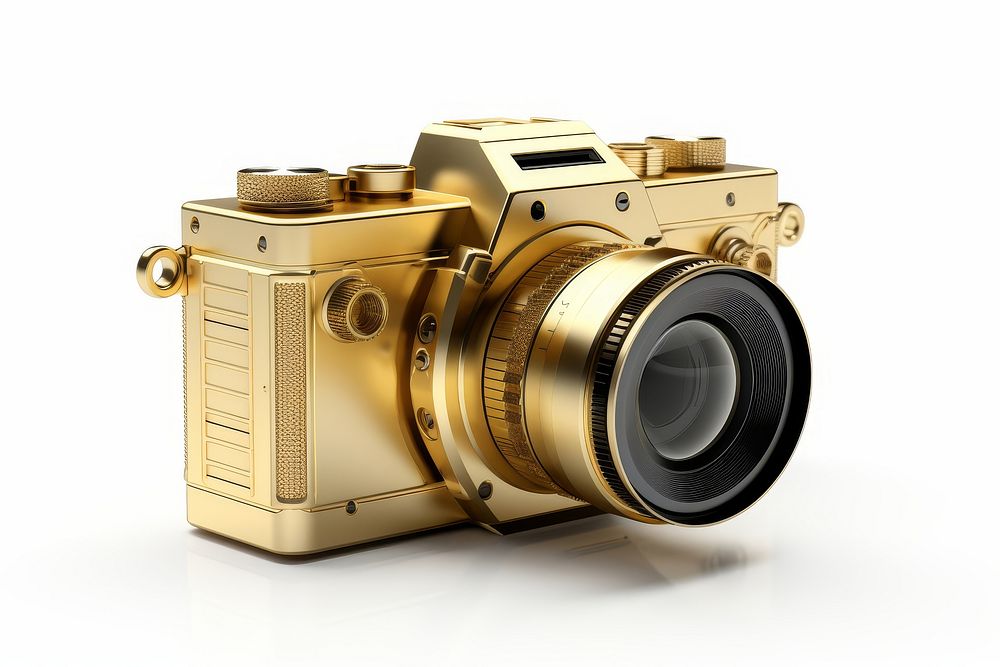 Camera compact gold white background photographing electronics.