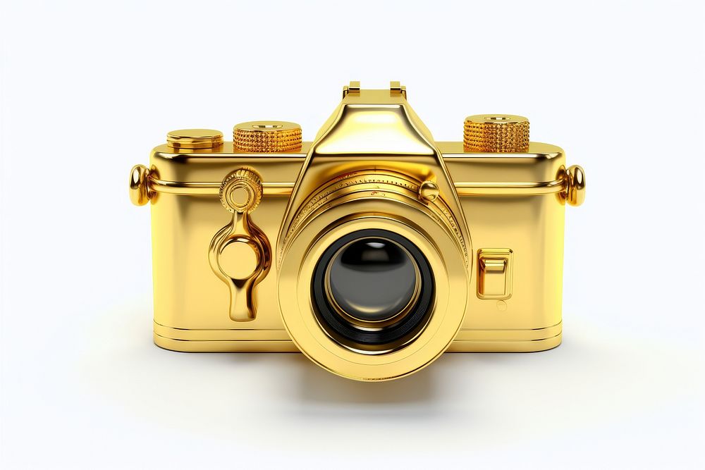 Camera digital gold material white background photographing electronics.