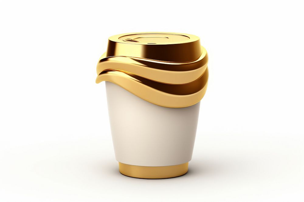 Icon coffee cup gold material mug white background refreshment.
