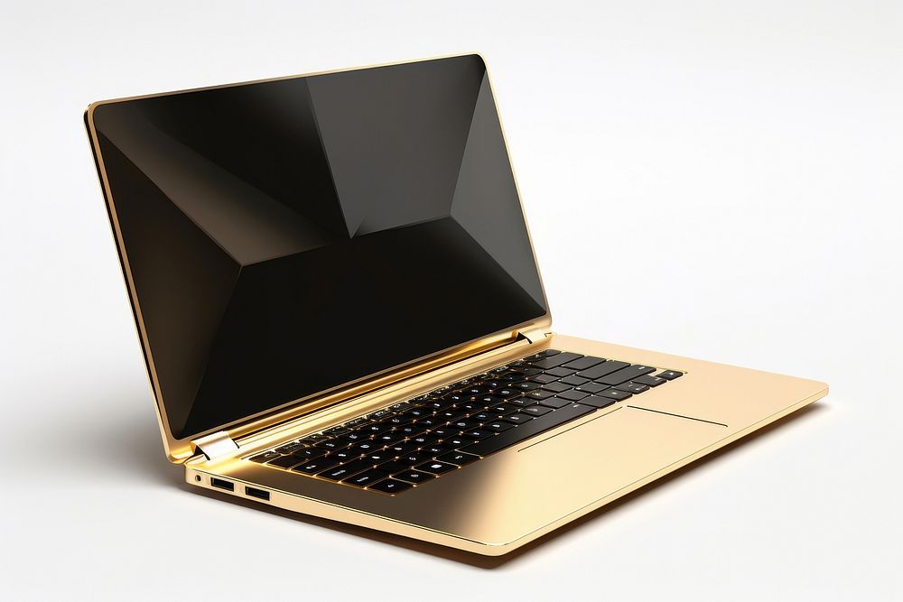 Laptop gold computer white background portability.