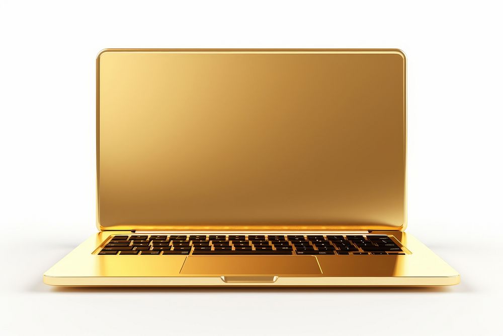 Laptop gold computer white background portability.