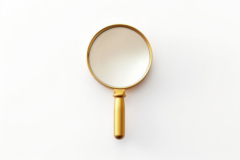 Magnifying glass gold material white background simplicity reflection.