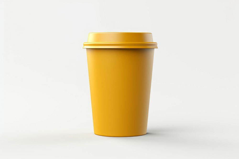 Paper coffee cup gold mug white background refreshment.