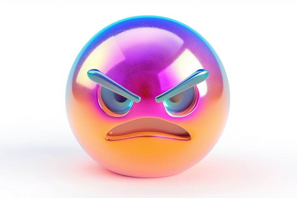 Angry emoji icon purple white background displeased.