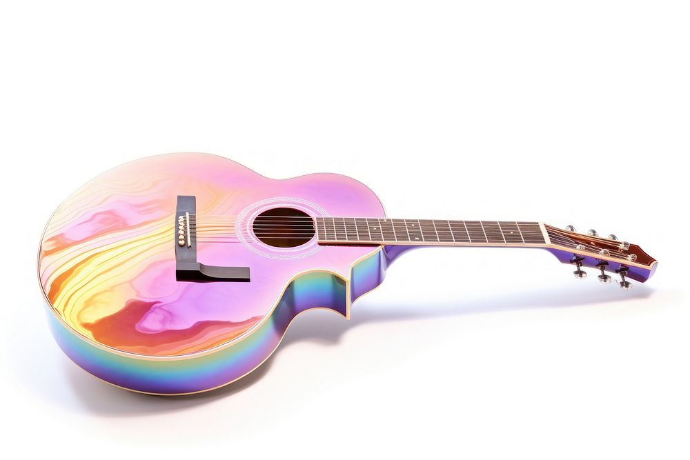 Acoustic guitar iridescent music white background performance.