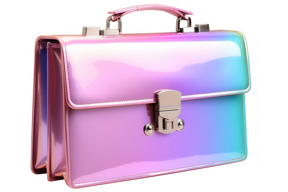 Business briefcase iridescent bag white background suitcase.