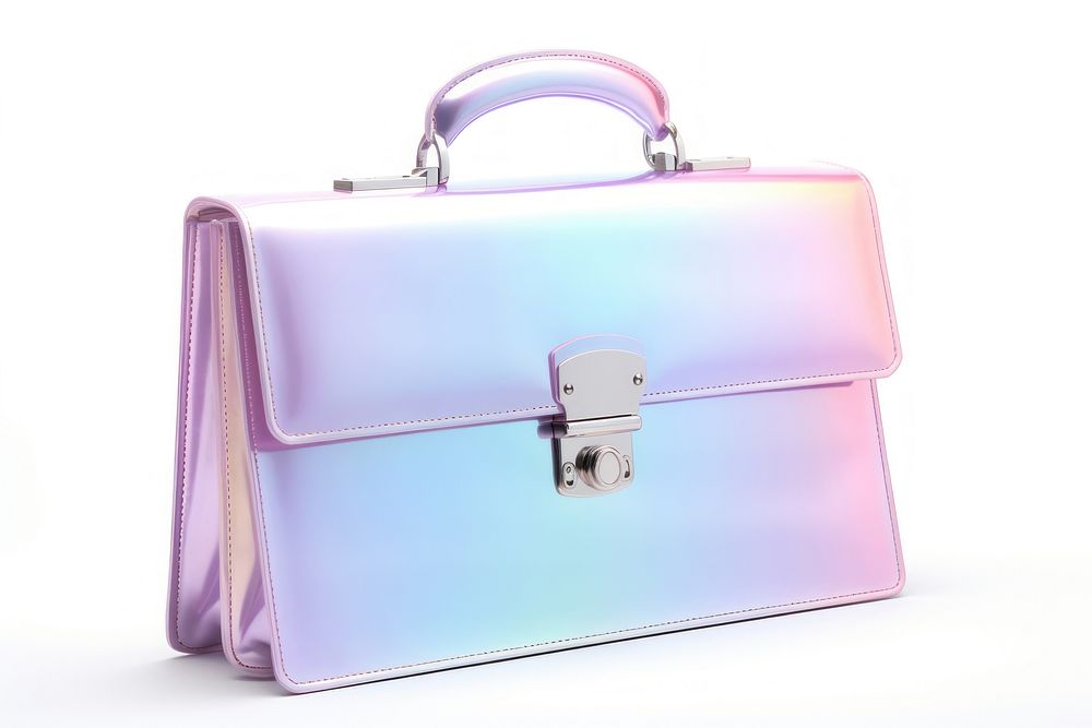 Business briefcase iridescent handbag white background accessories.