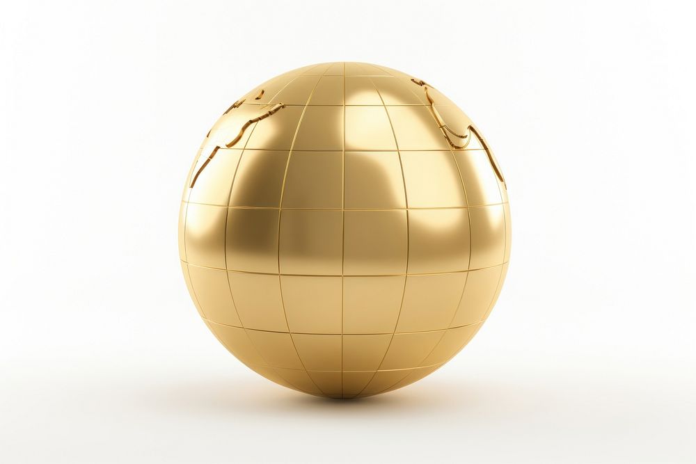 Globe sphere gold white background.