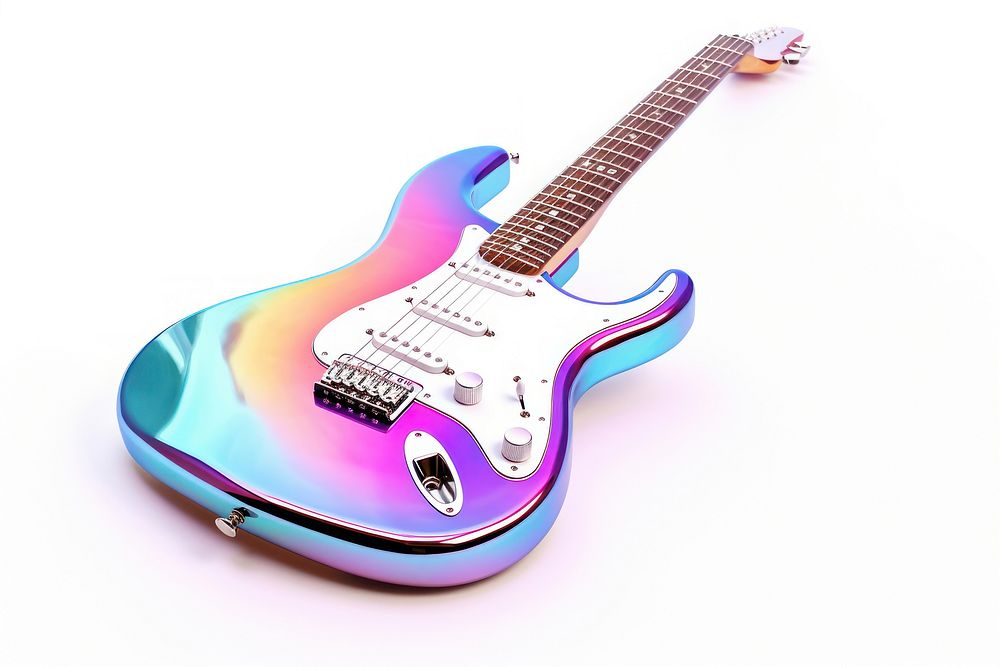 Electric guitar iridescent music white background string.