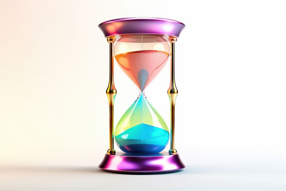 Hourglass iridescent white background deadline research.