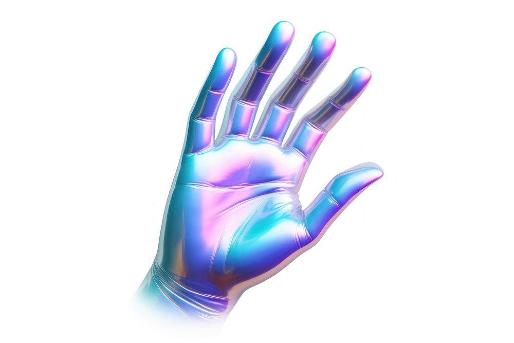 Hand icon iridescent purple white background futuristic.