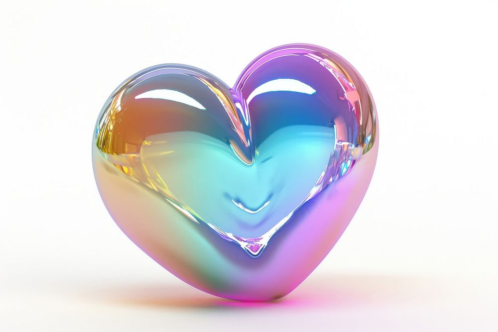 Love icon iridescent heart white background refraction.