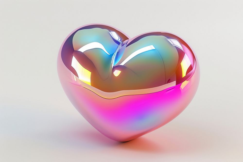 Love icon iridescent heart glowing jewelry.