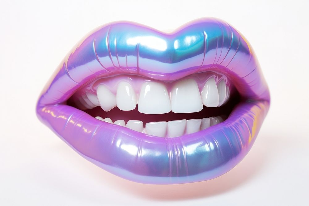 Mouth smiling iridescent teeth white background dentistry.