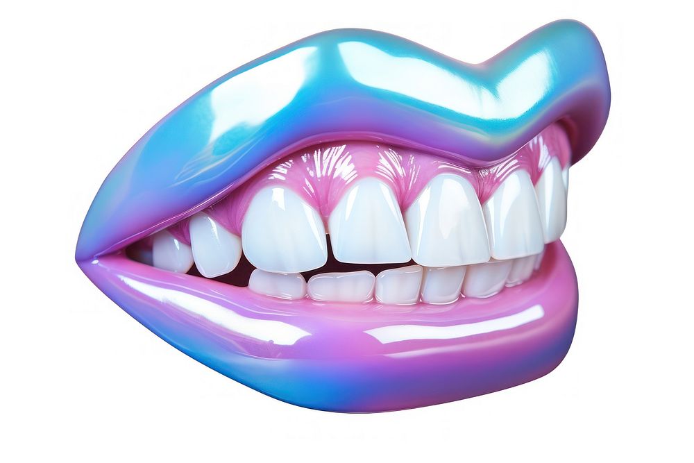 Mouth smiling iridescent teeth white background happiness.