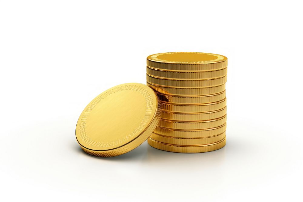 Money coin gold material white background accessories investment.