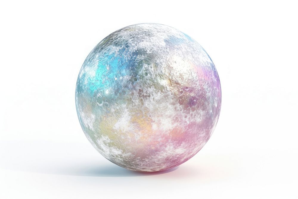 Moon icon iridescent sphere white background celebration.