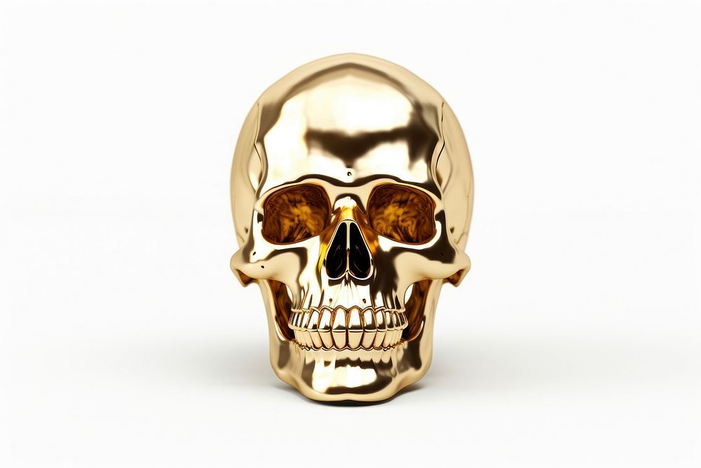 Skull gold white background representation.