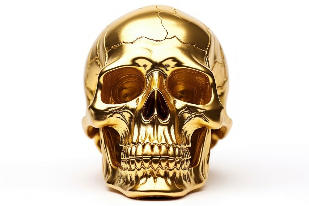 Skull gold white background anthropology.