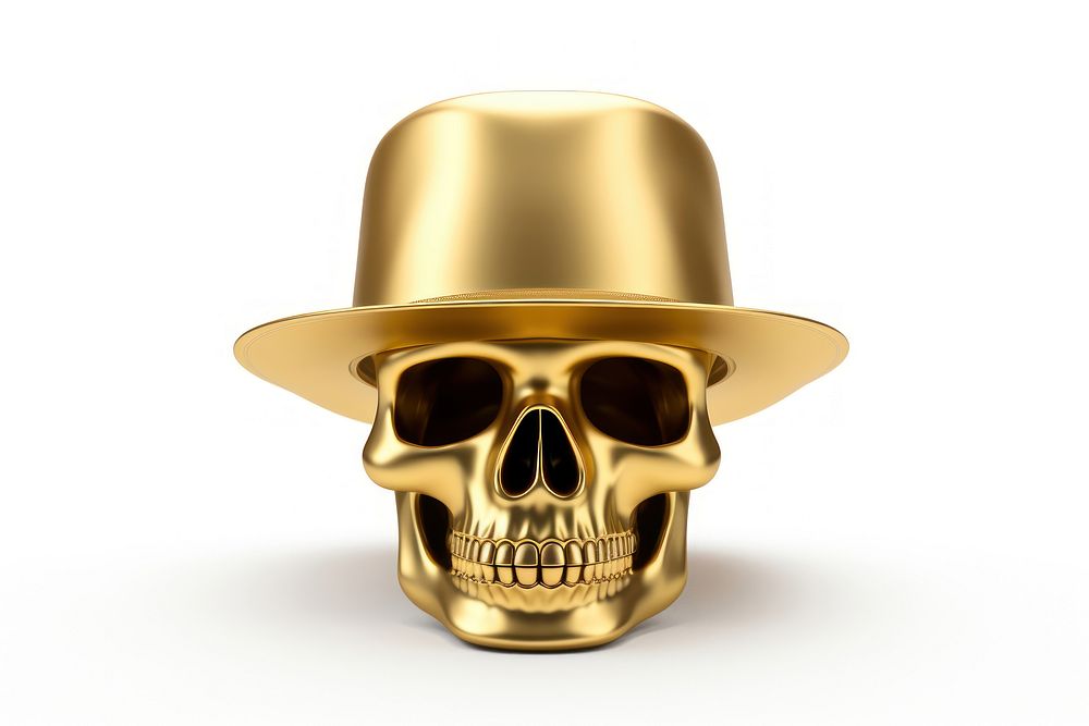 Skull gold material hat white background celebration.