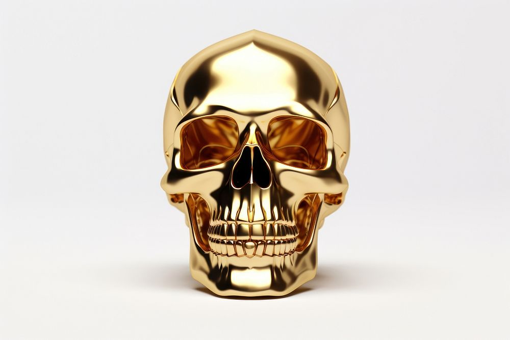Skull gold material white background jewelry spooky.